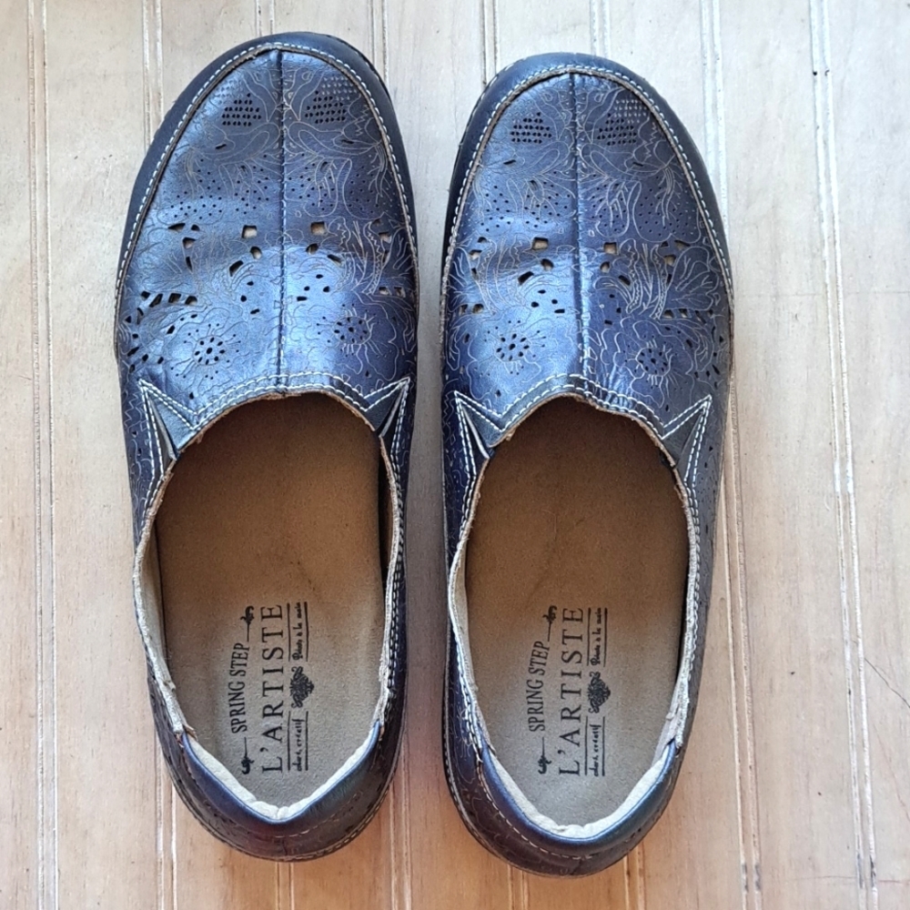 Spring Step L'Artiste Libora Navy Leather Comfort Loafers Slip-On Shoes Size 39 - Picture 2 of 11